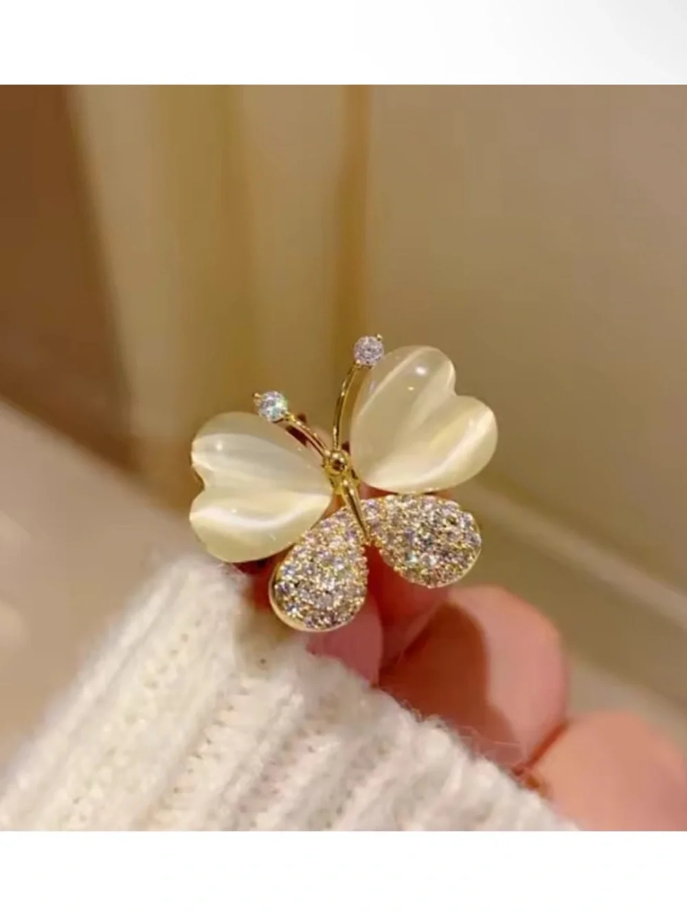 Gold Tone Butterfly Pin Brooch with Mother-of-Pearl Wings